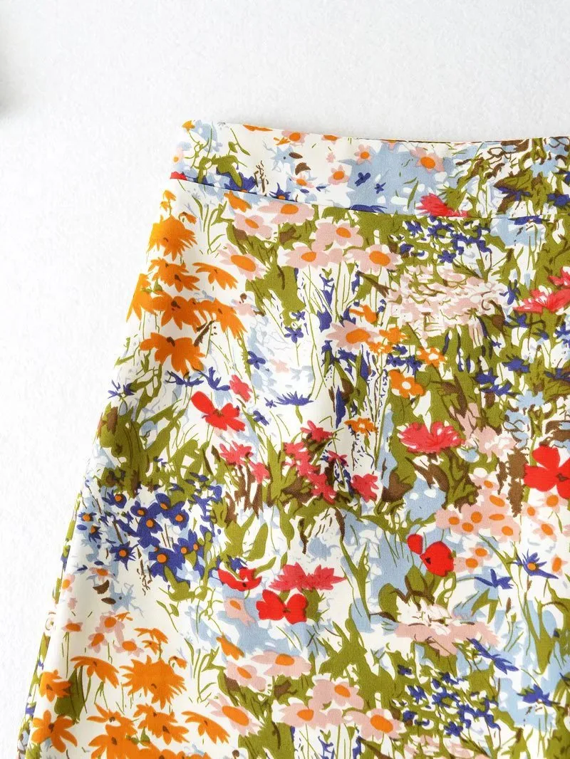Printed Floral High Waist A Line Midi Pencil Skirt