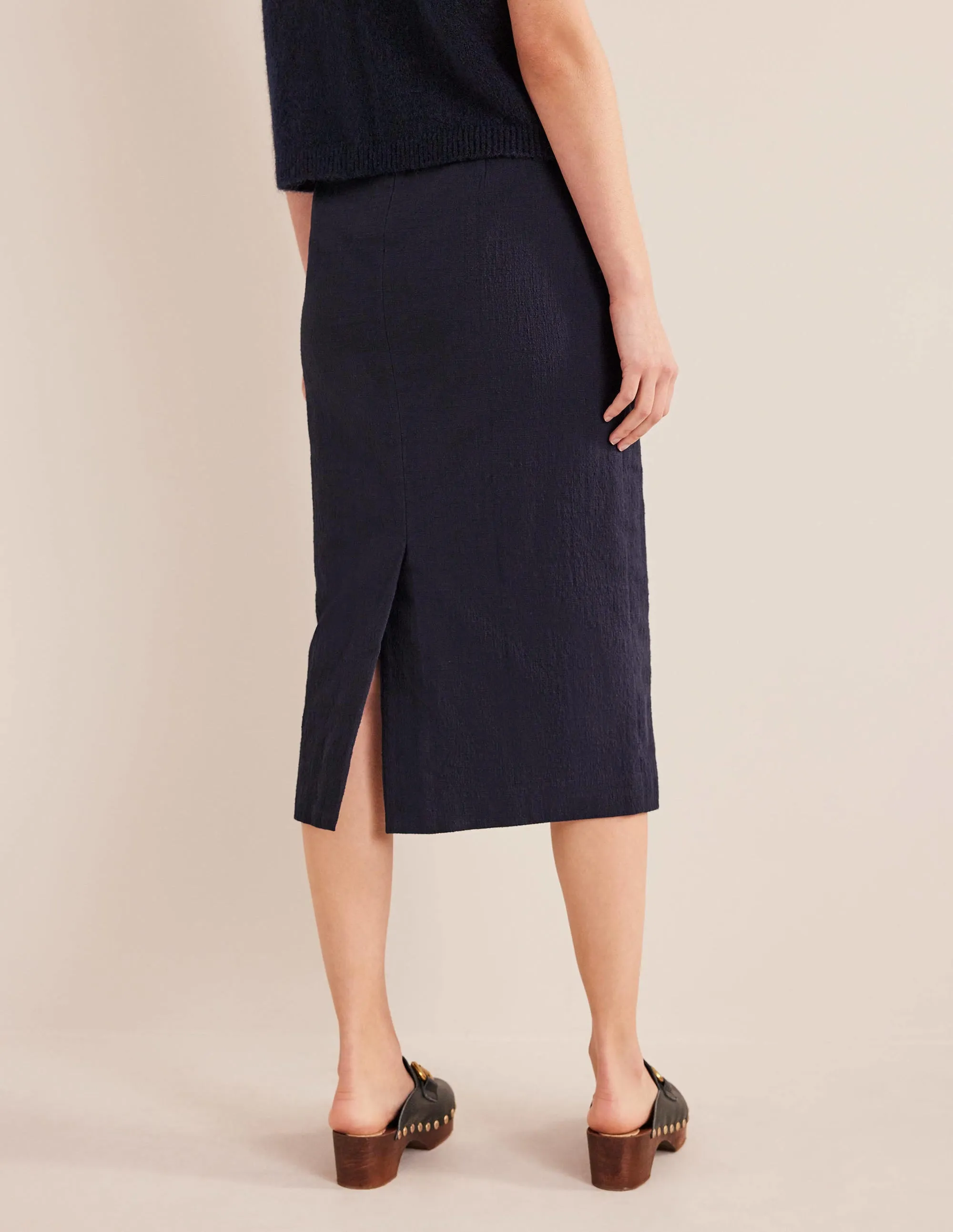 Printed Pencil Skirt-NAVY