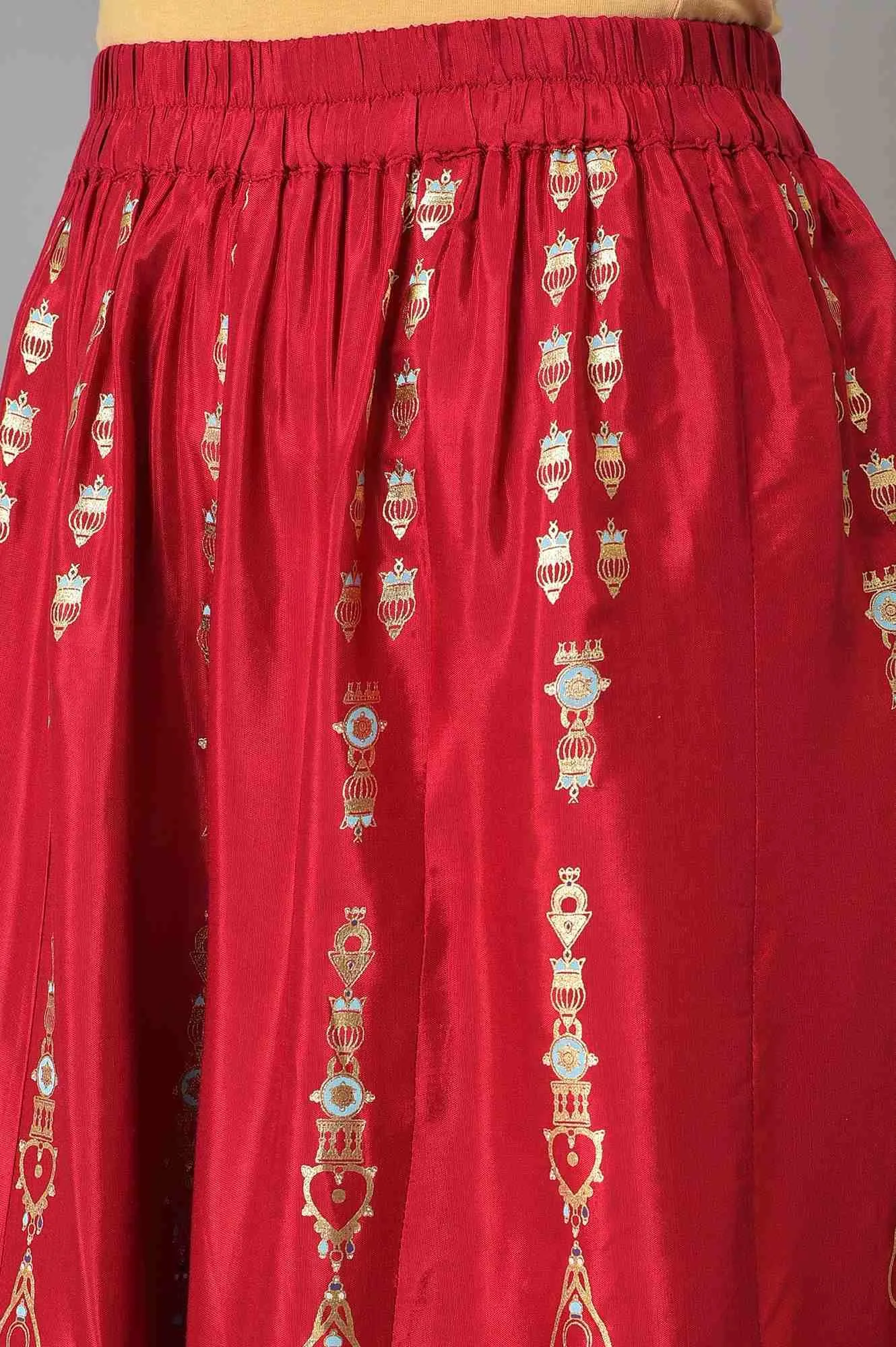 Red Embroidered Festive kurta With Culottes And Mesh Dupatta