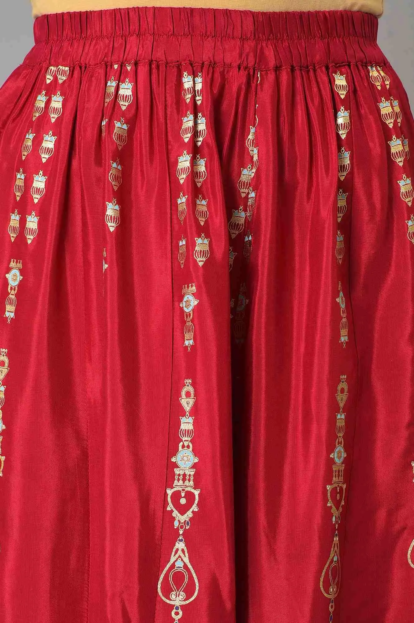 Red Embroidered Festive kurta With Culottes And Mesh Dupatta