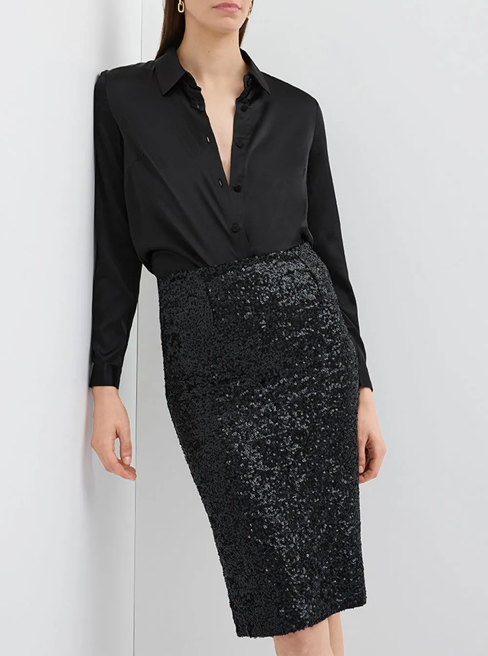Sequin Pencil Skirt - Black