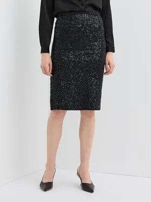 Sequin Pencil Skirt - Black