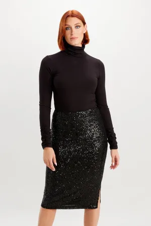 Sequin Pencil Skirt Style 234259 Black Gunmetal