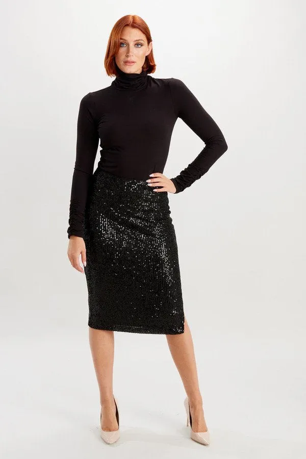 Sequin Pencil Skirt Style 234259 Black Gunmetal