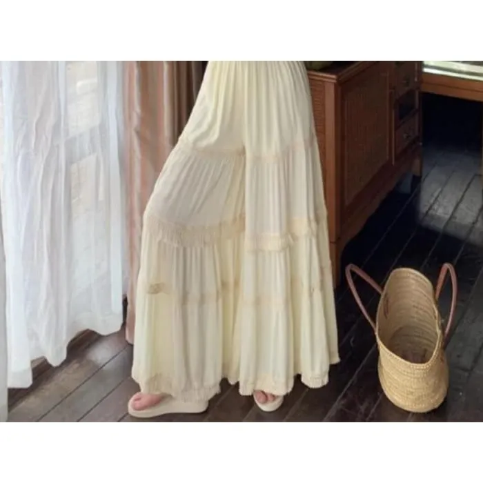 Set: Plain Fringed Crop Cami Top   Elastic Waist Culottes