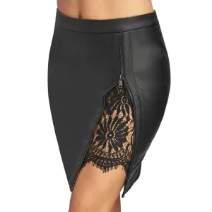Sexy Lace Leather Skirt