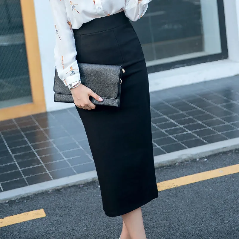 Splitted Hip Flattering Plus Size Summer  Slim Look High Waist Mid-Length Skirt