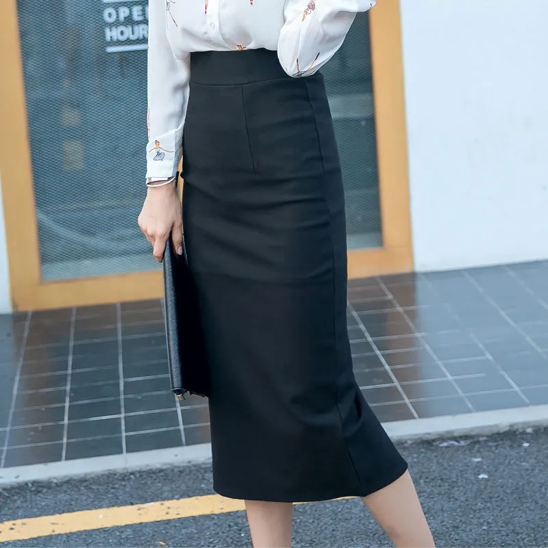Splitted Hip Flattering Plus Size Summer  Slim Look High Waist Mid-Length Skirt