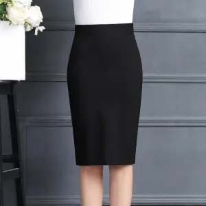 Splitted Skirt Mid Length  Suits Hip Flattering Stretchable Slim Look OL Skirt