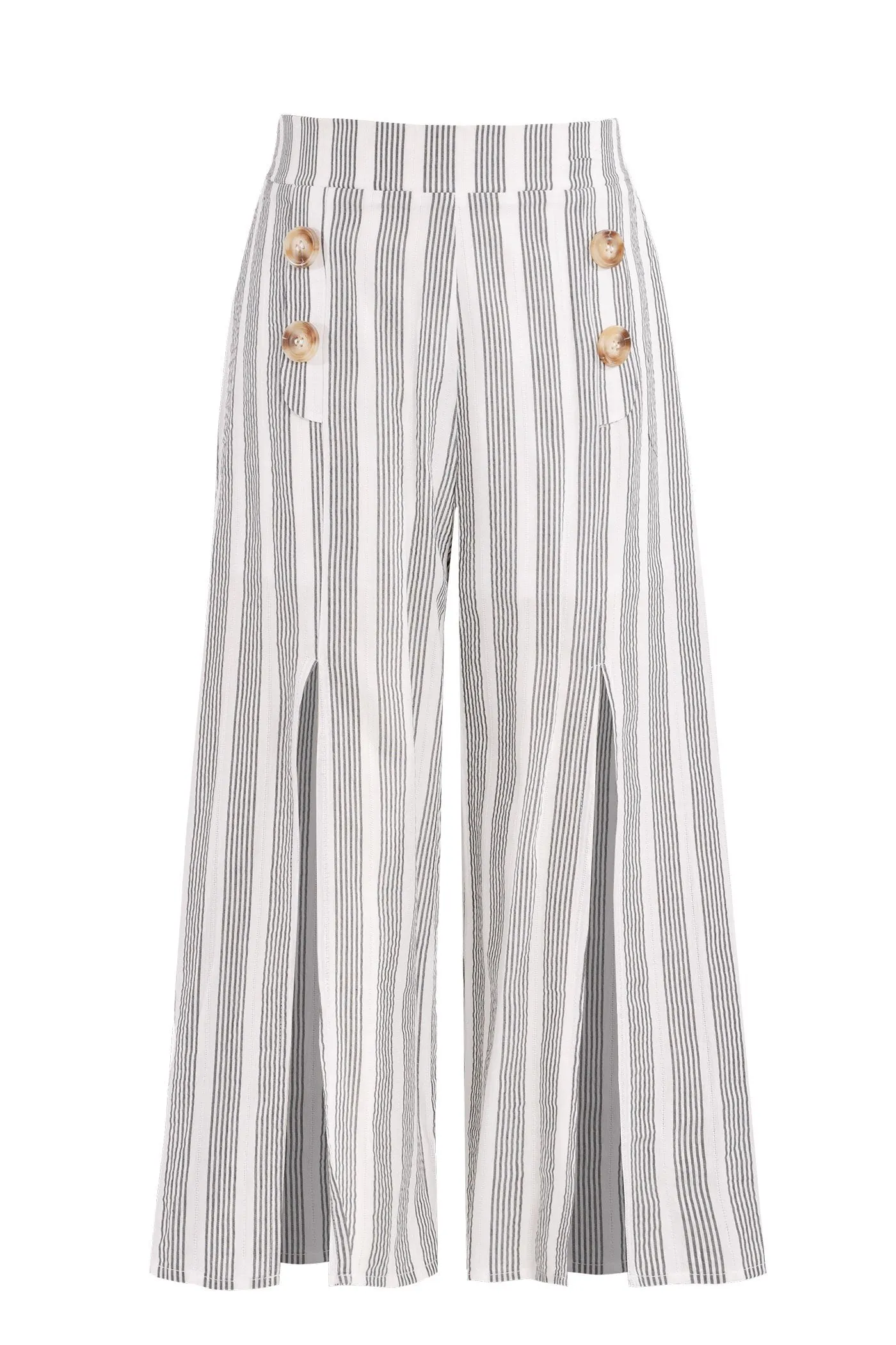 Striped High Slit Culottes Pants (RE16130)