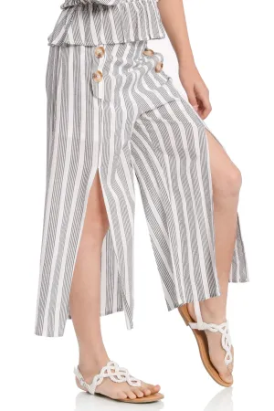 Striped High Slit Culottes Pants (RE16130)