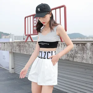 Summer Alphabets High Waist Bermuda Shorts Casual Trendy Denim Wide Leg Culottes Women Bermuda Shorts