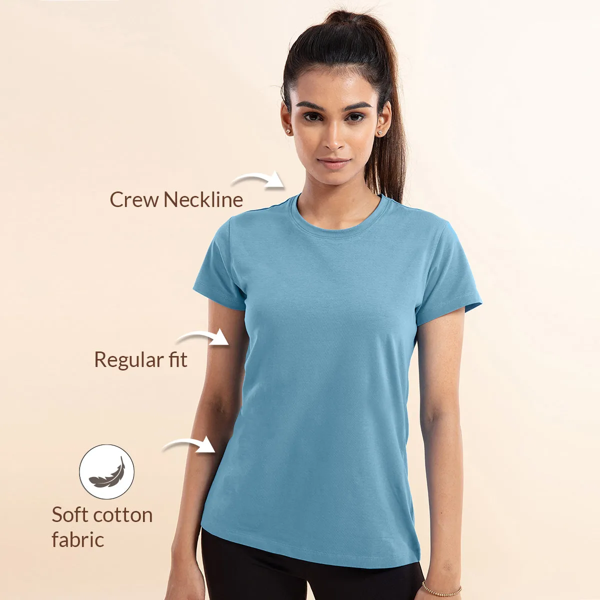 Super Comfy Cotton Stretch Classic Solid T-Shirt-NYLE216-Aquamarine