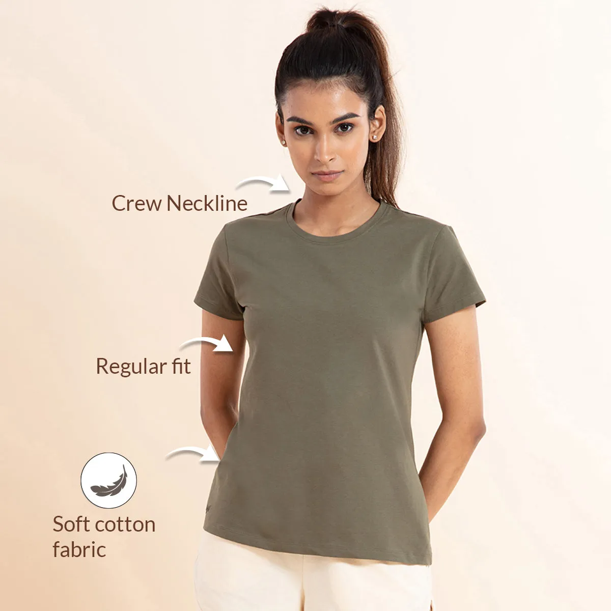 Super Comfy Cotton Stretch Classic Solid T-Shirt-NYLE216-Beetle Green