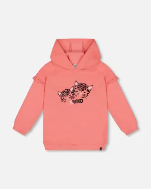 Super Soft Hooded Tunic With Frill Coral