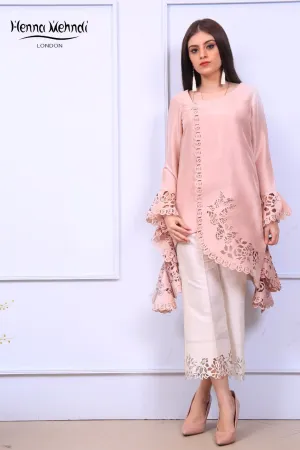 Tea Pink Ruffle Sleeves Laser Cut Outfit