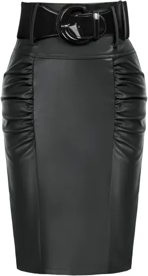 The LUXE NK GLAM Classic Pencil Midi Skirt w/ Belt-NK63