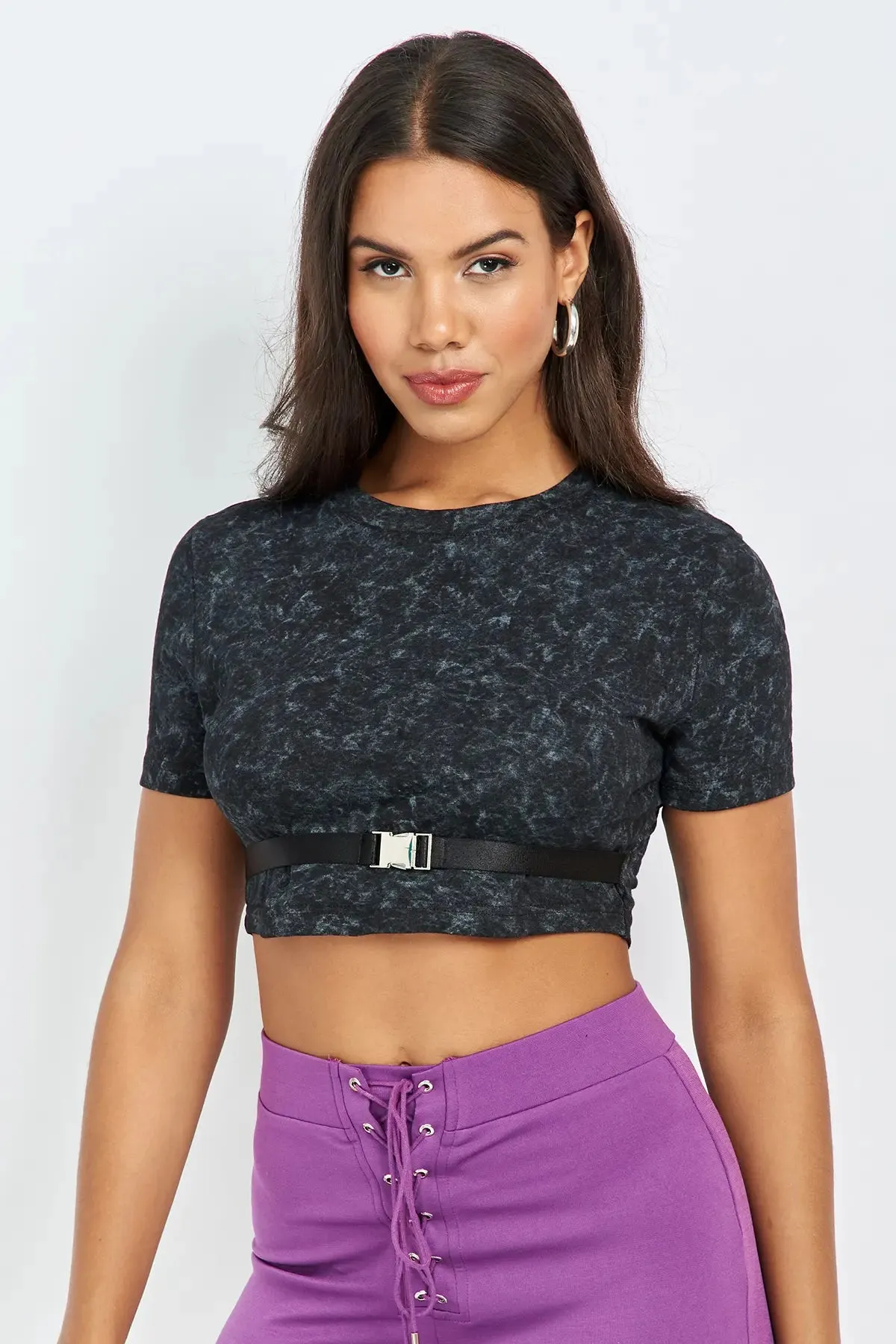 Tie Dye Buckle Design Crop Top