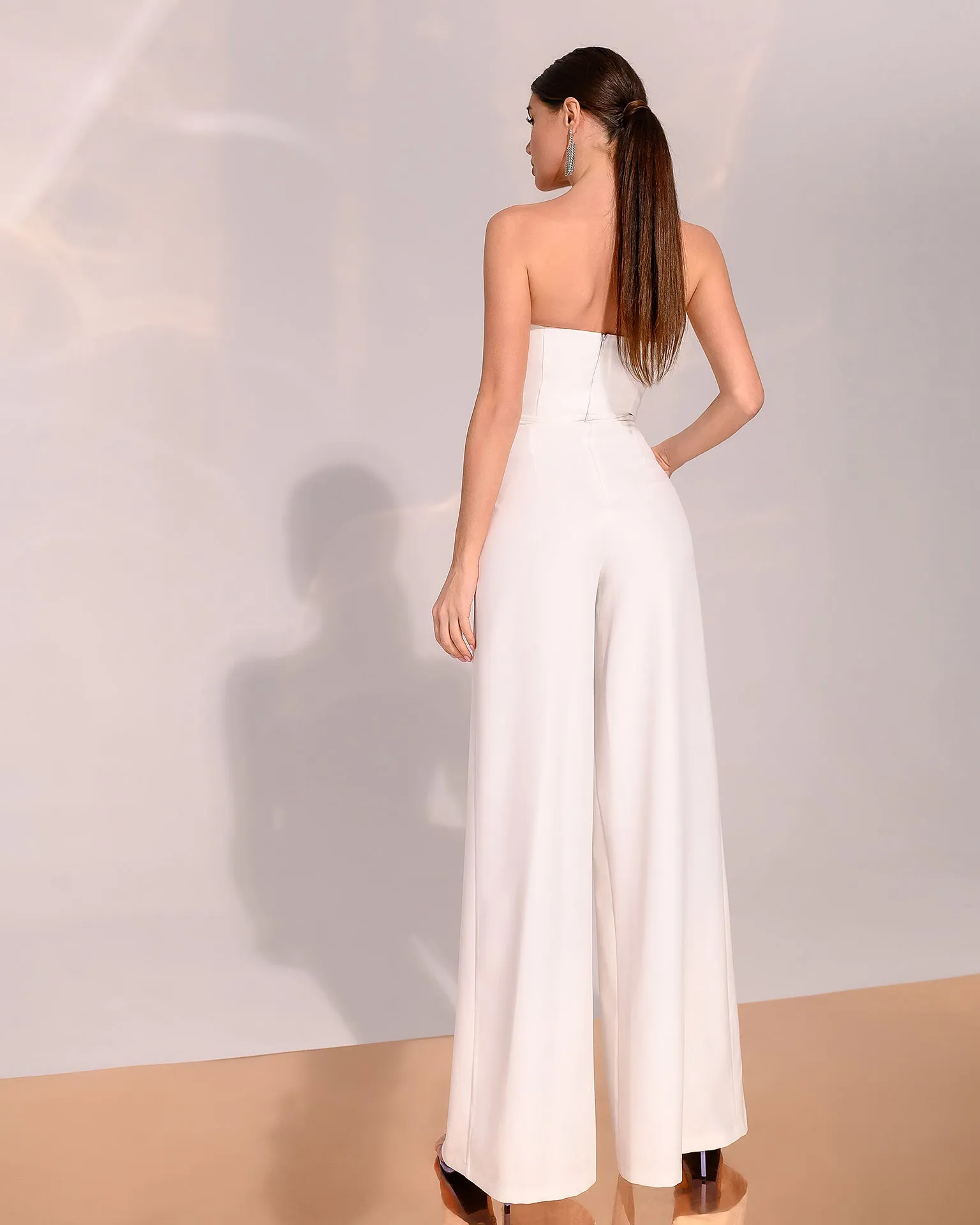 White Strapless V-Neck Jumpsuit