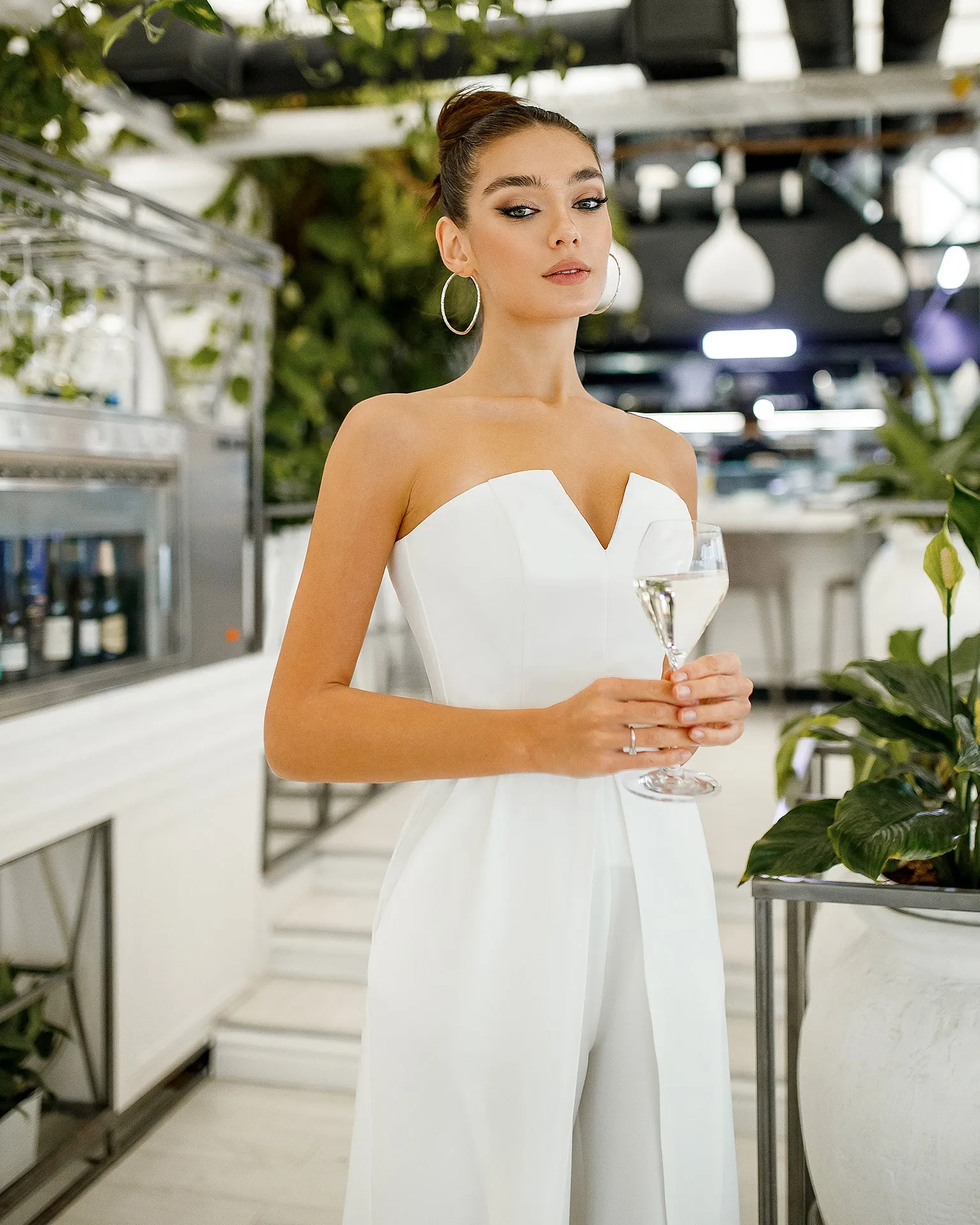 White Strapless V-Neck Jumpsuit