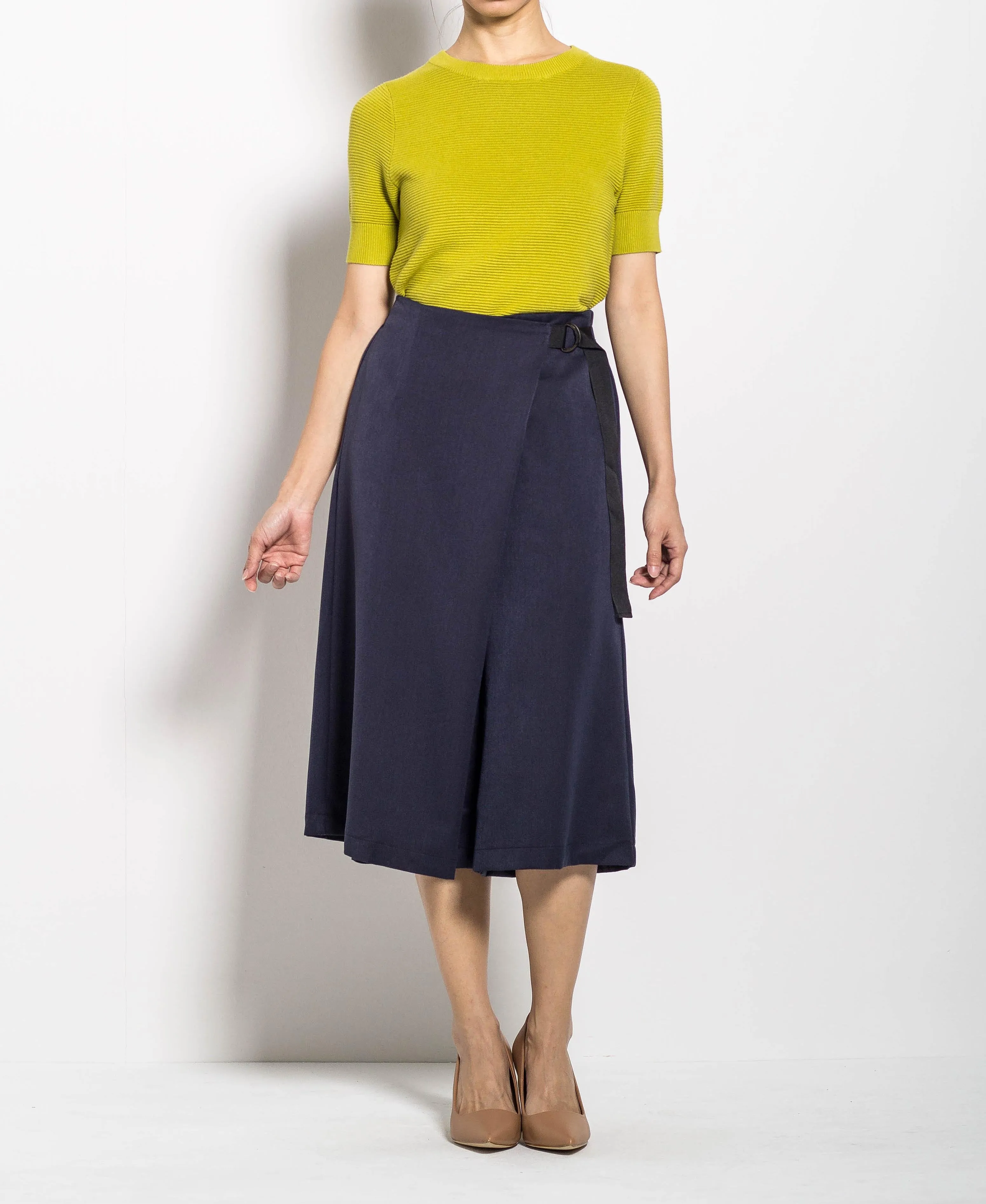 Women Culottes With Buckle Belt - Navy - H0W744