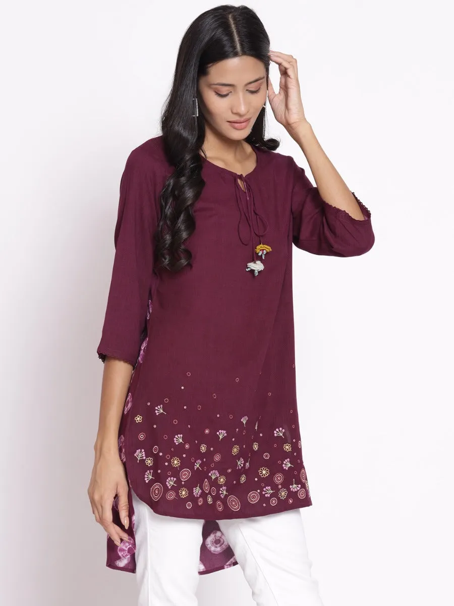 Women Mauve Embroidered Tunic