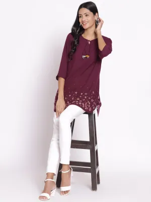 Women Mauve Embroidered Tunic