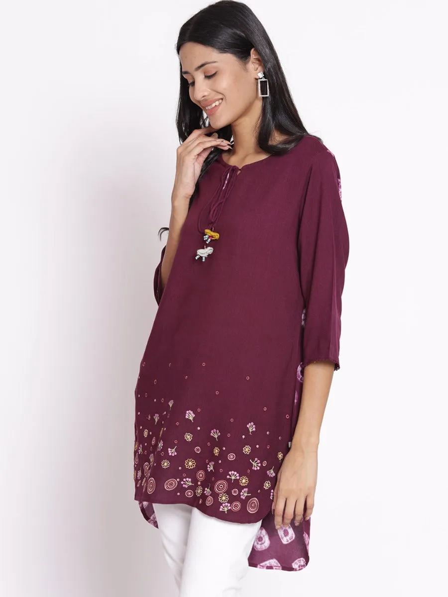 Women Mauve Embroidered Tunic