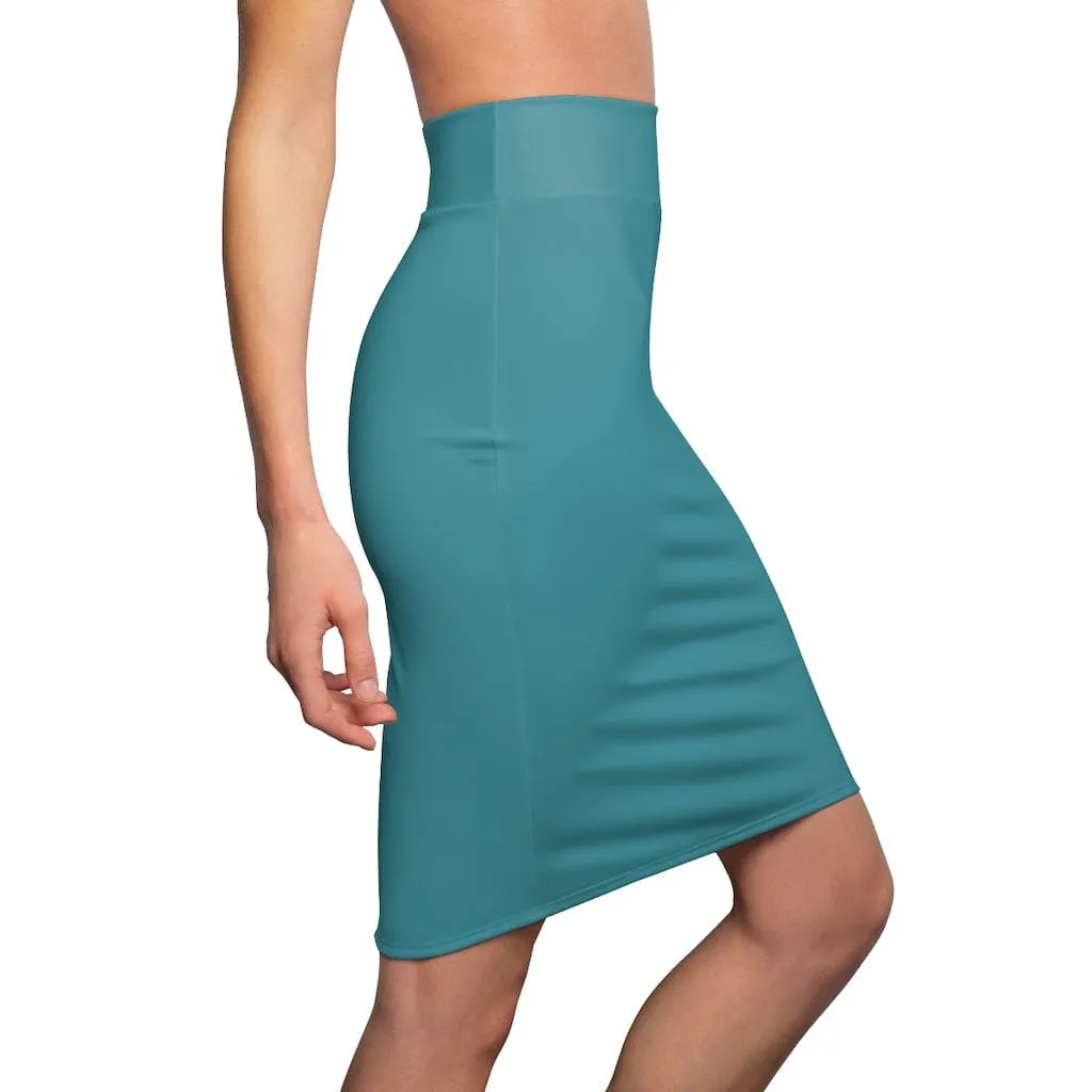 Womens Pencil Skirt - Aqua Green Stretch Mini