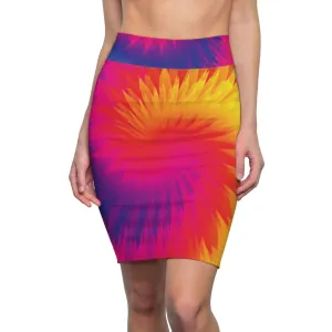 Womens Pencil Skirt - Tie Dye Rainbow Stretch Mini
