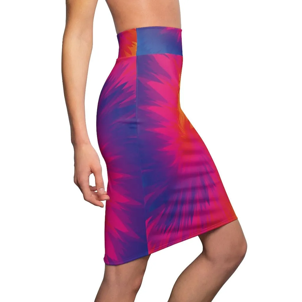 Womens Pencil Skirt - Tie Dye Rainbow Stretch Mini