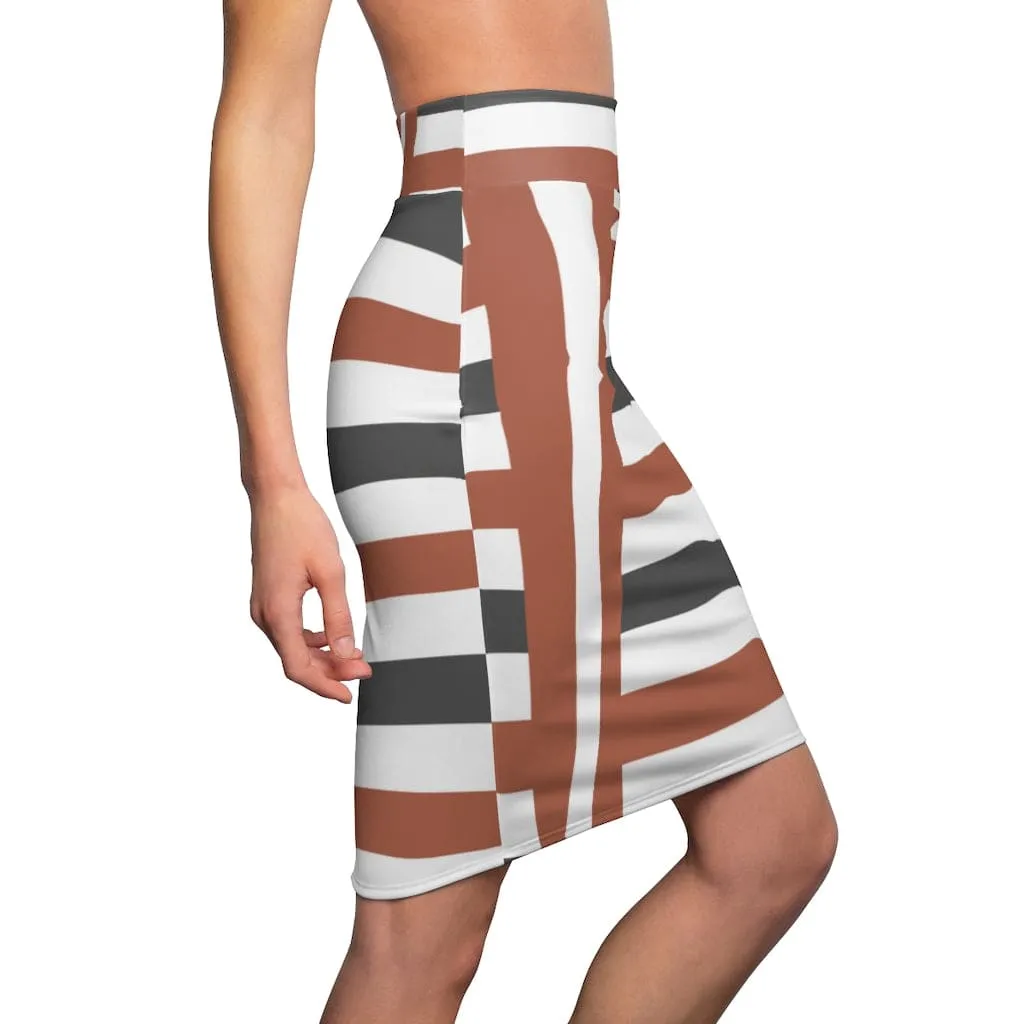 Womens Skirt - Brown and Grey Stripes Pencil Skirt - S43625