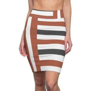 Womens Skirt - Brown and Grey Stripes Pencil Skirt - S43625