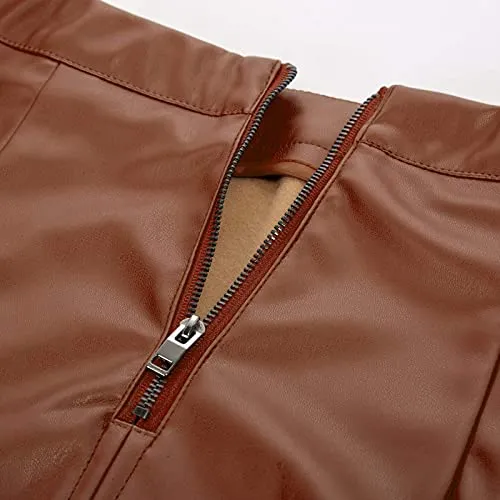 Women's Vegan Leather Pencil High Waist Back Split Skirt
